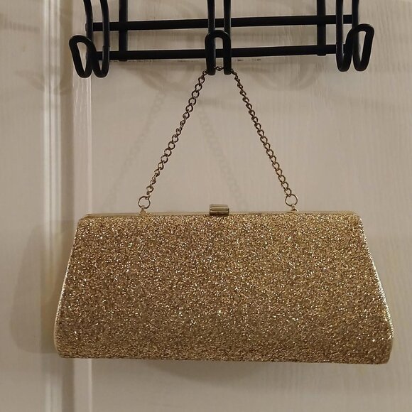 Vintage 1970s Golden Glitter snap shut with chain handle handbag - Picture 1 of 6